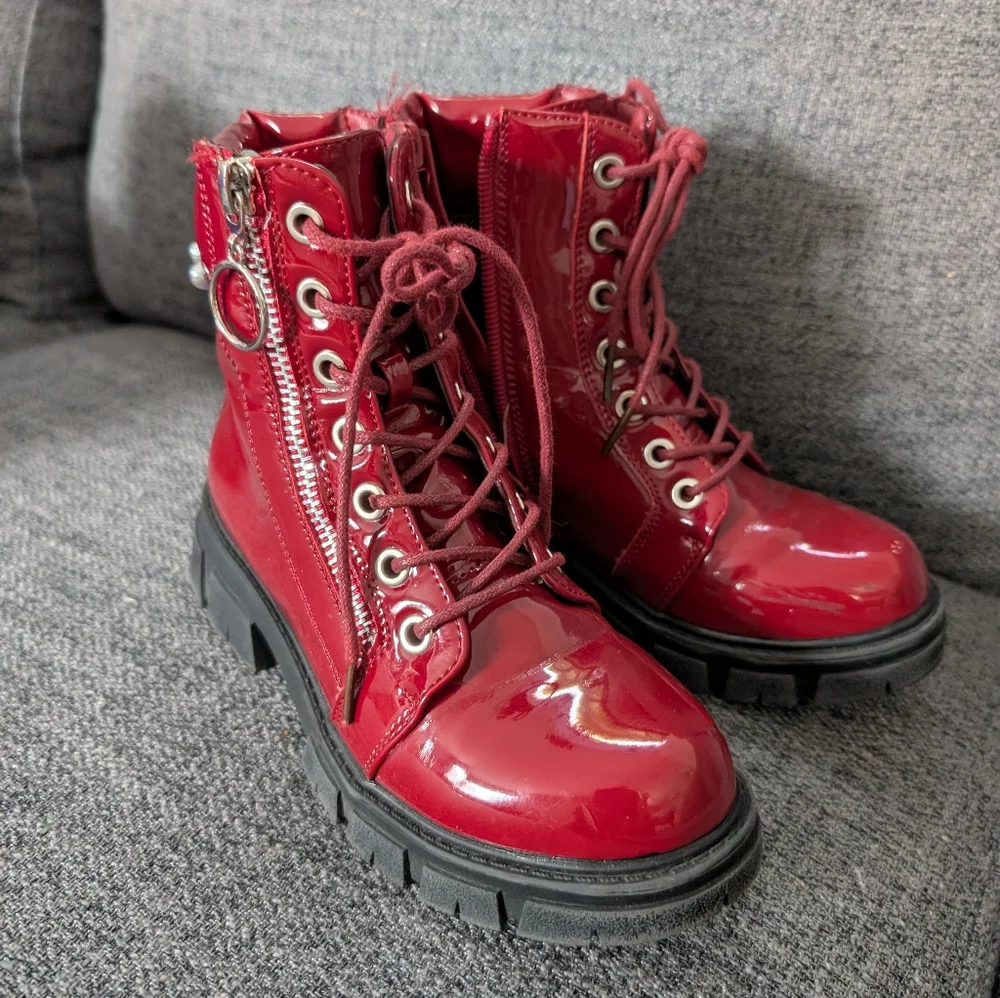 Red Patent Combat Boots